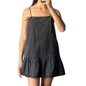 NEW Le Lis Black Denim Mini Dress XL Tie Bow Festival Concert Western Feminine